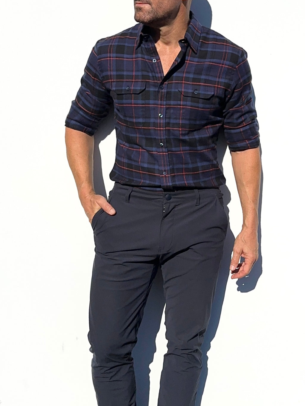 Navy, Black & Red Utility Flannel - Navy & Red