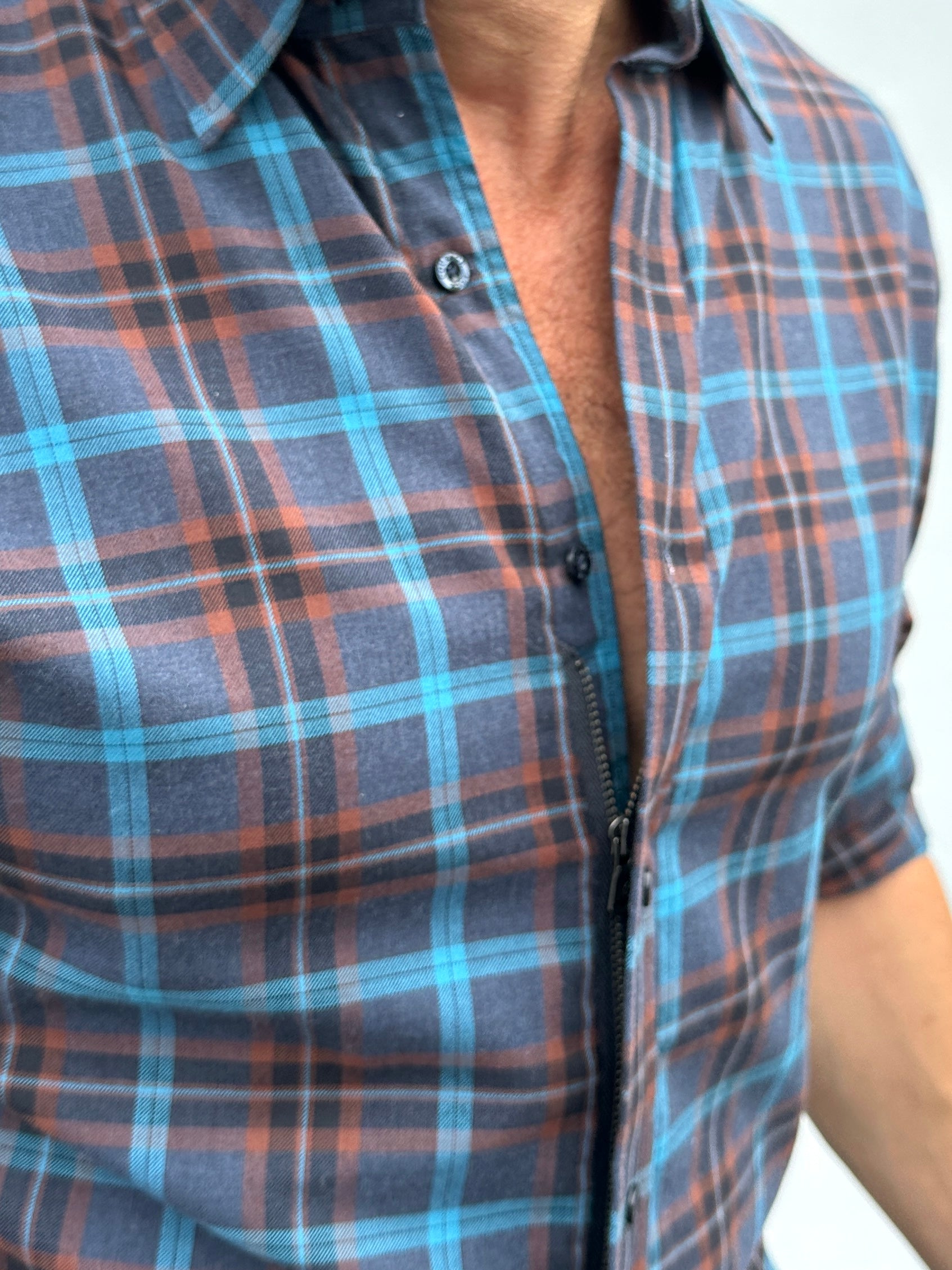 Navy, Aqua & Rust Plaid Flannel - Navy Aqua & Rust