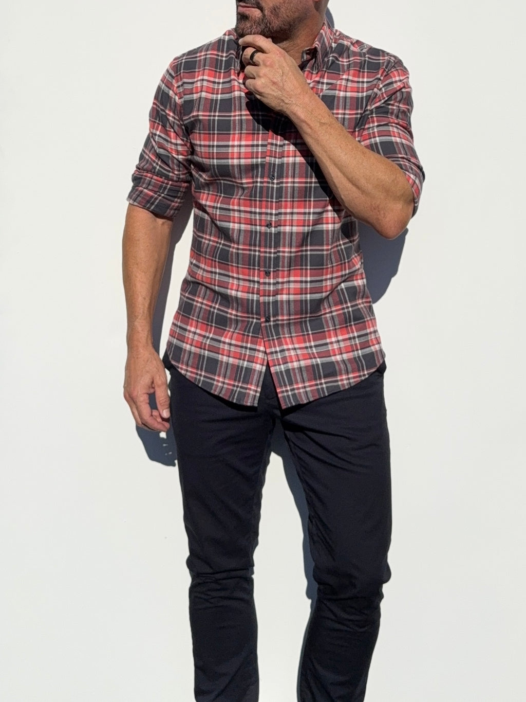 The No-Pocket Dress Flannel - Black & Orange Plaid