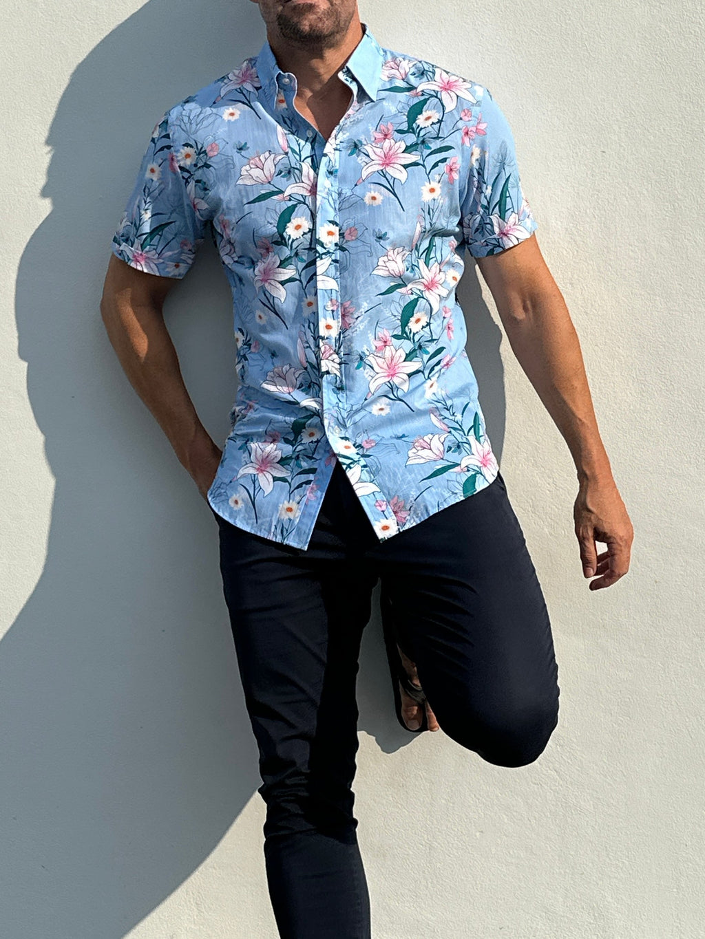 Lily Floral Party Shirt - Light Blue