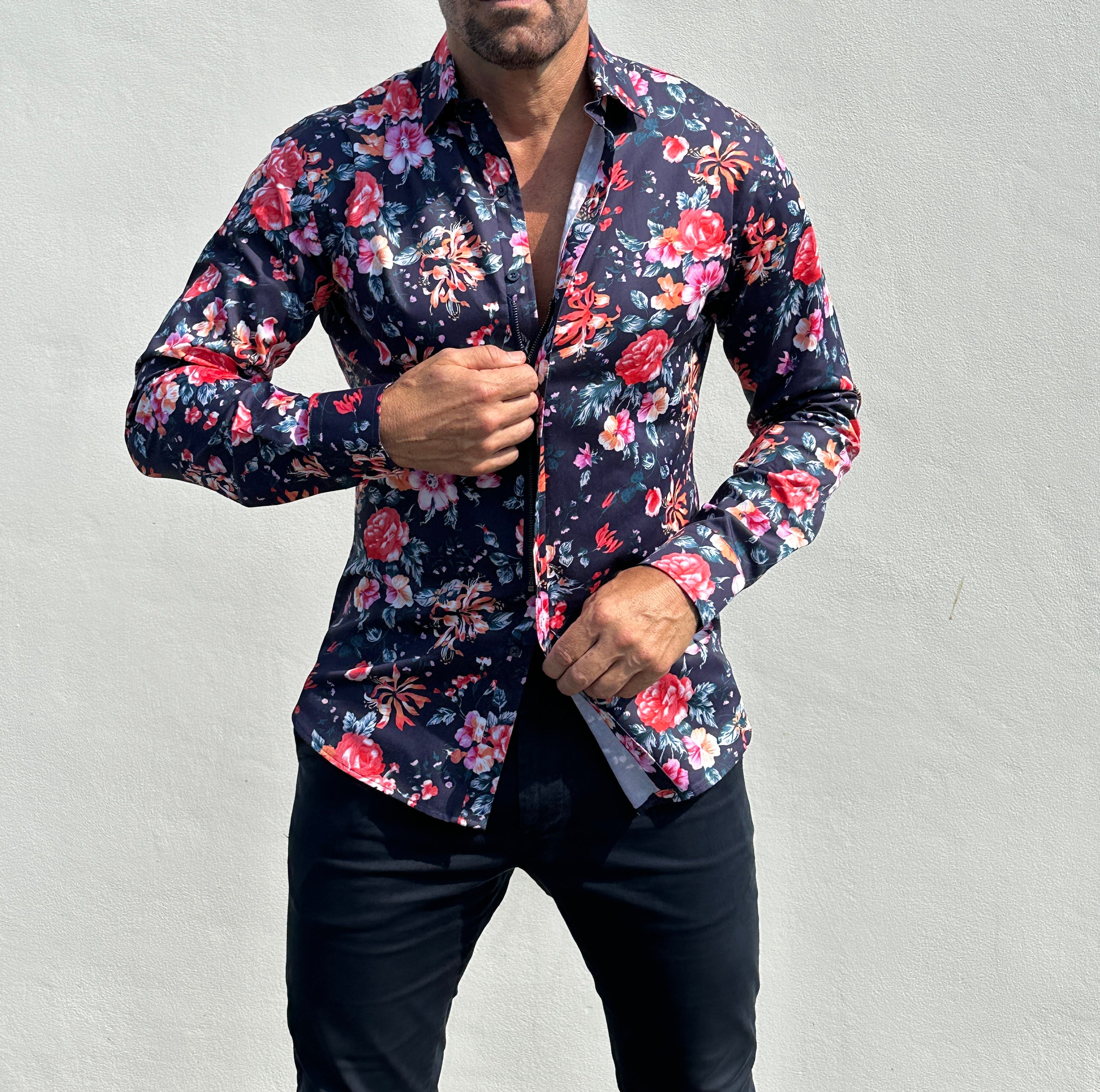 Rose Garden Party Shirt - Rose Garden on Navy