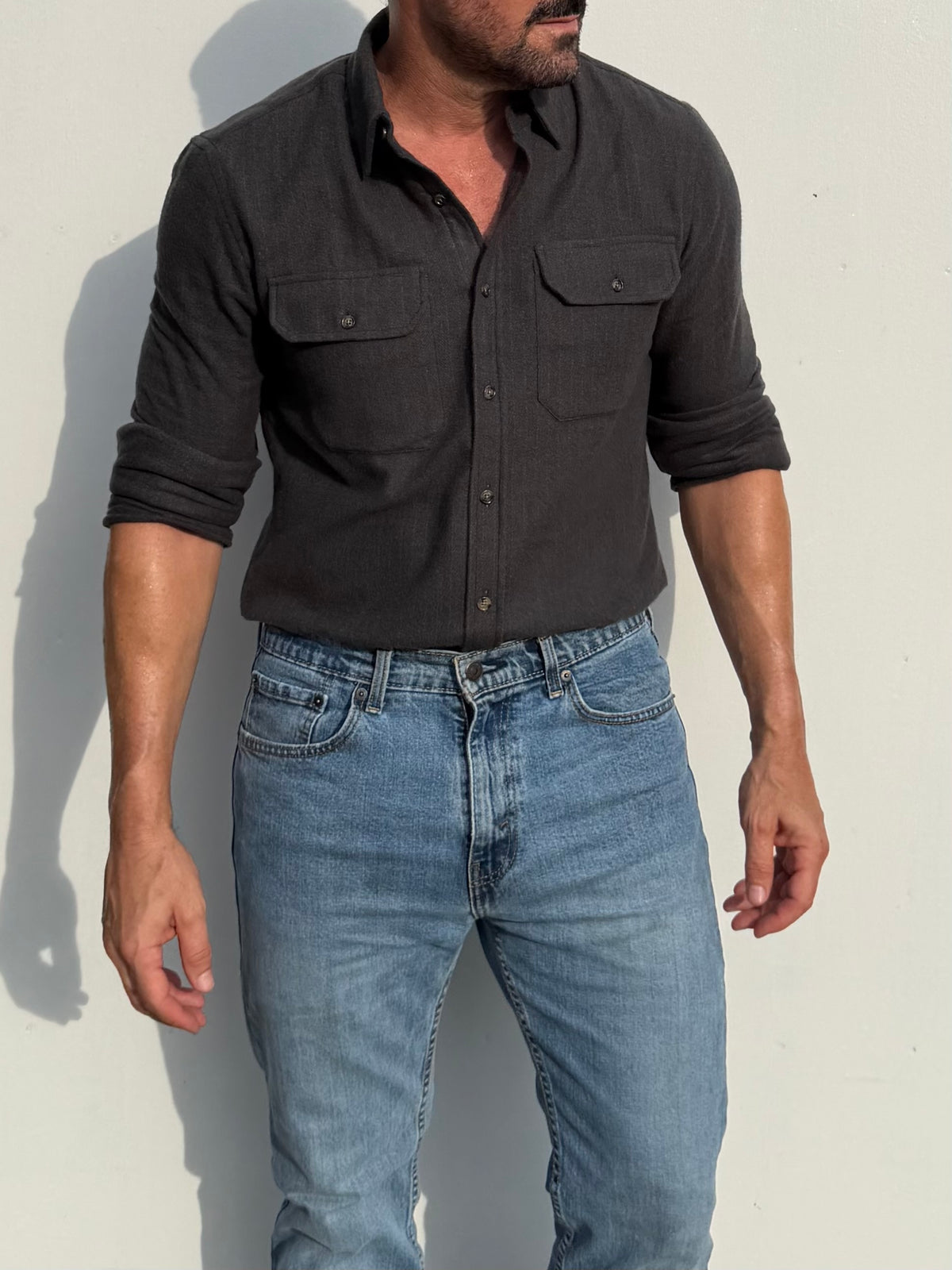 The Utility Shirt in Herringbone Flannel - Dark Olive