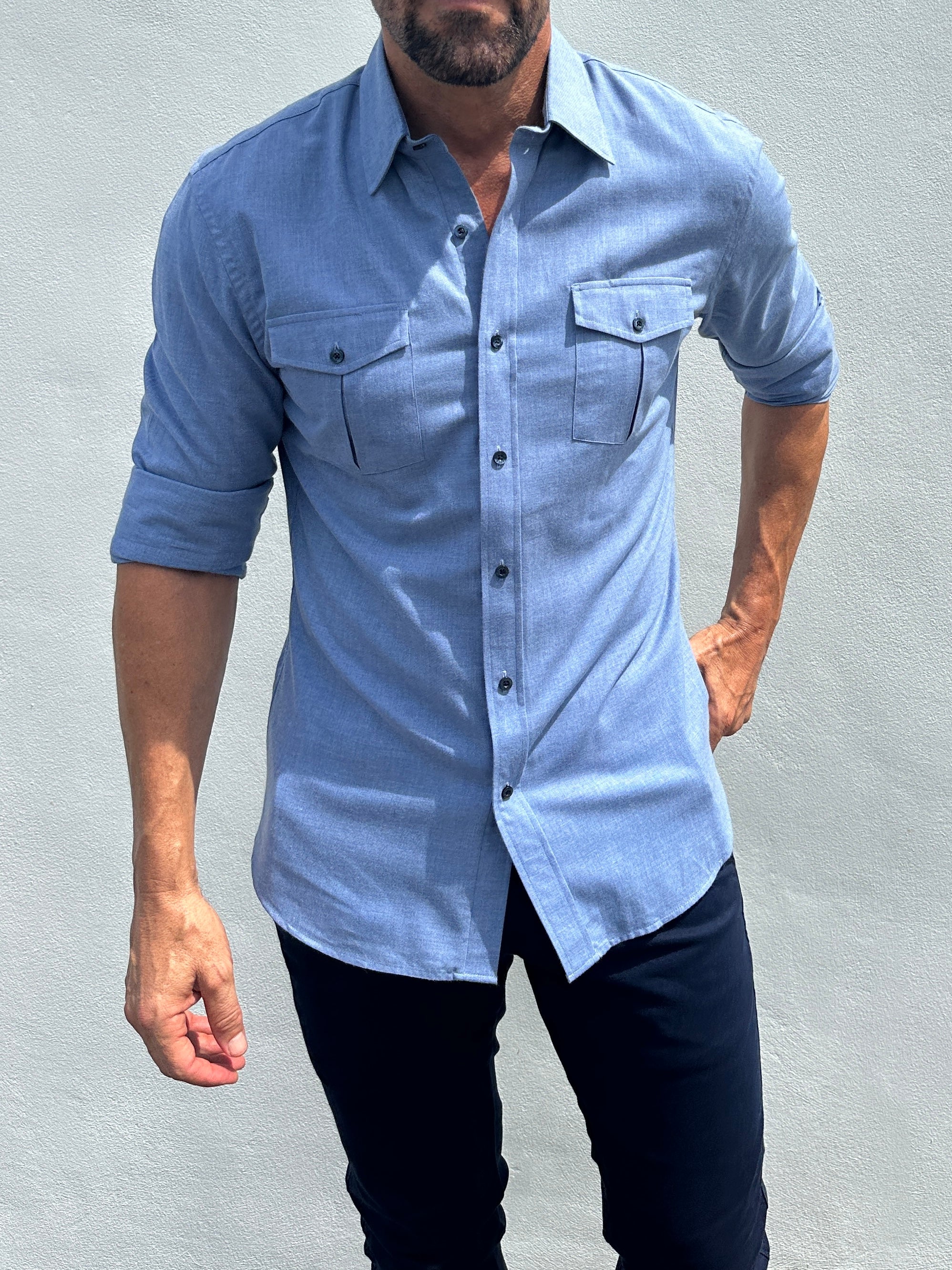 The Two-Pocket Flannel - Light Blue