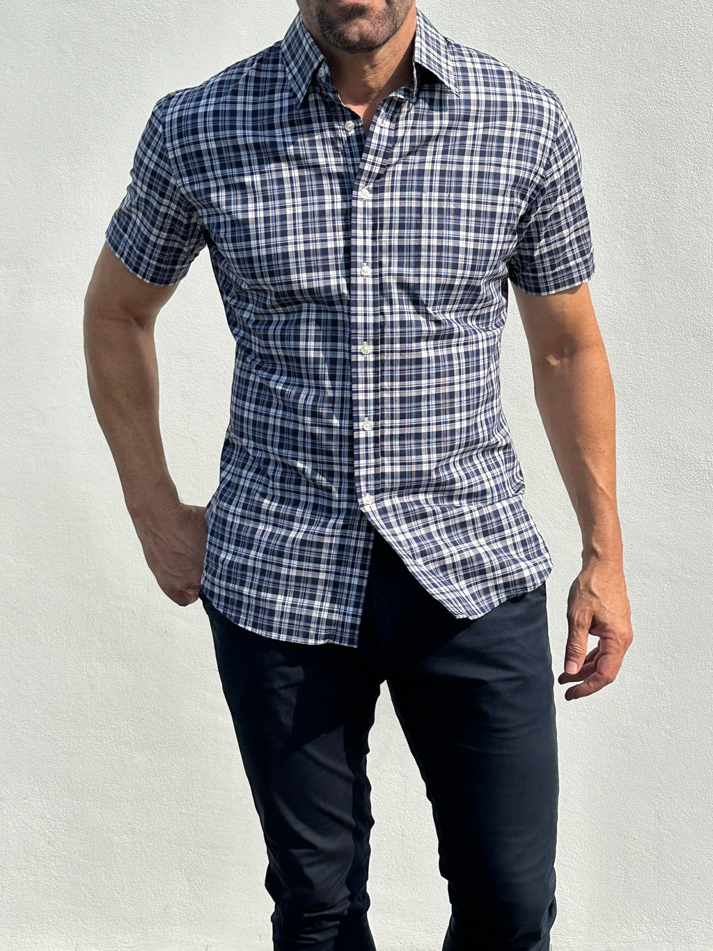 Navy & Gray Plaid Broadcloth - Navy & Gray Plaid Broadcloth