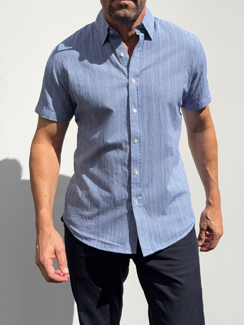 Mini-Gingham Seersucker - Navy