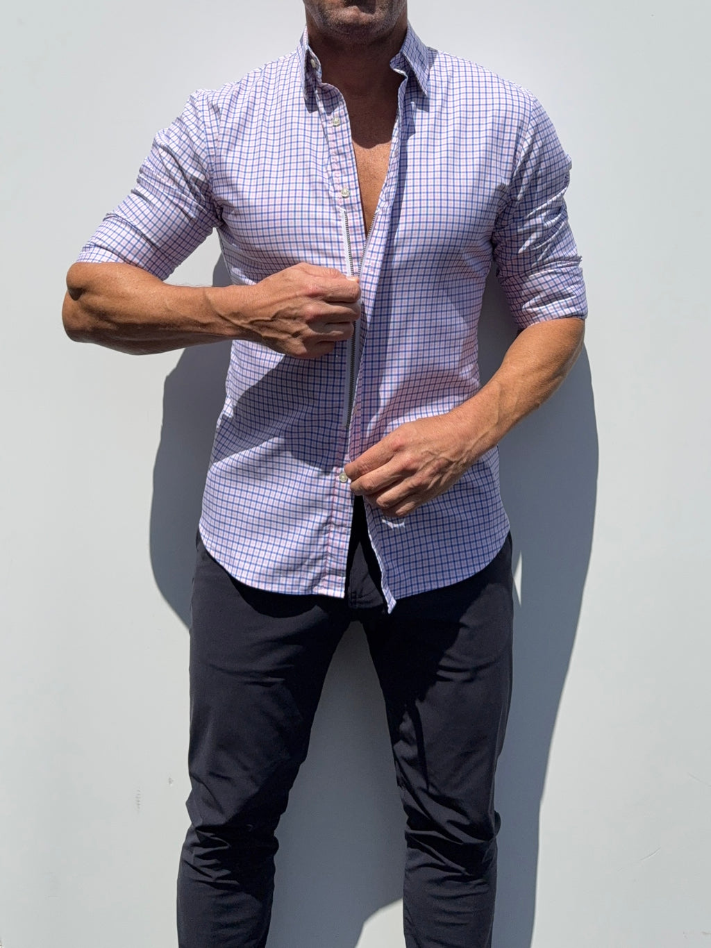 Wrinkle Resistant Plaid Oxford - Pink & Blue