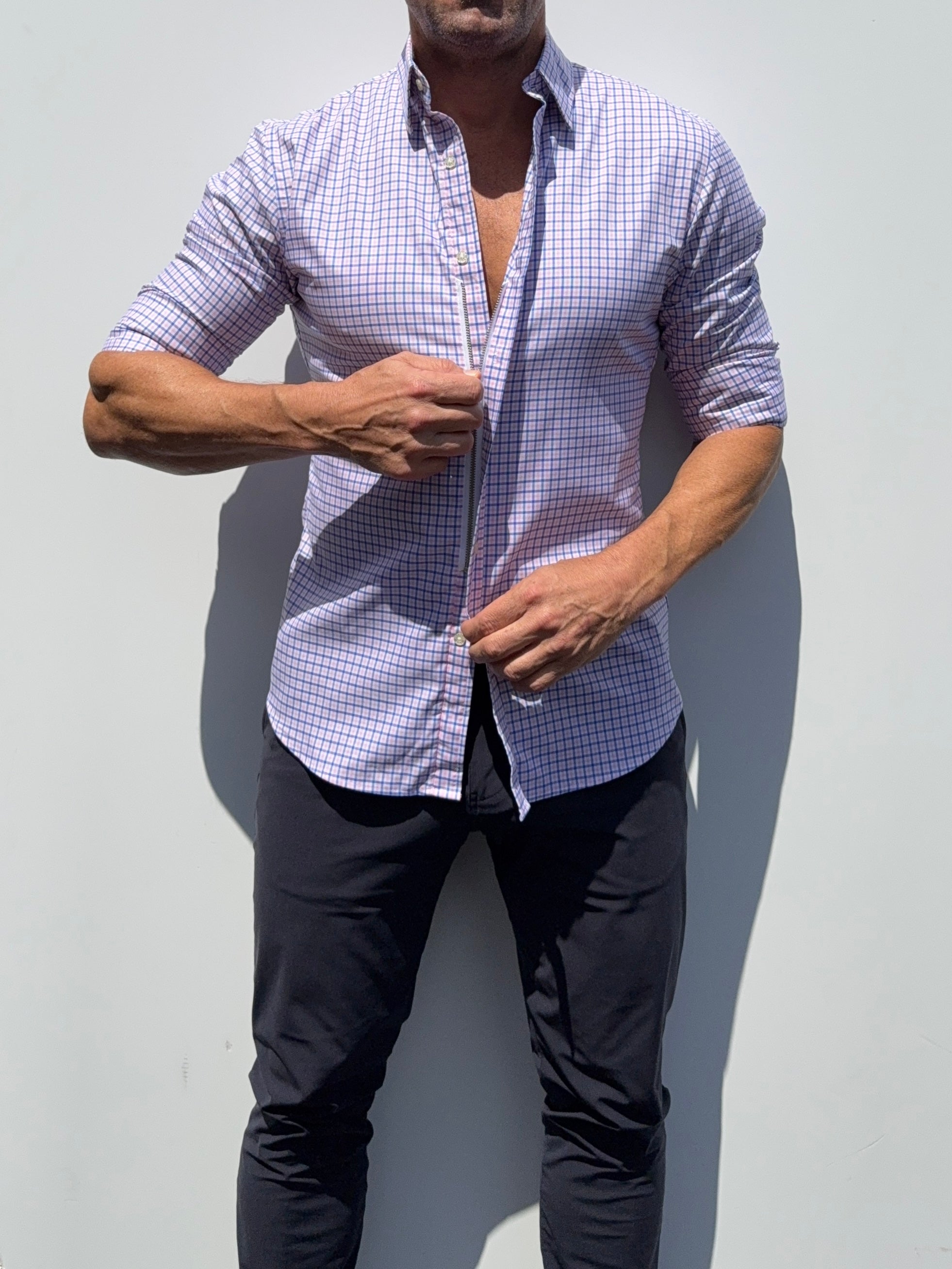 Wrinkle Resistant Plaid Oxford - Pink & Blue