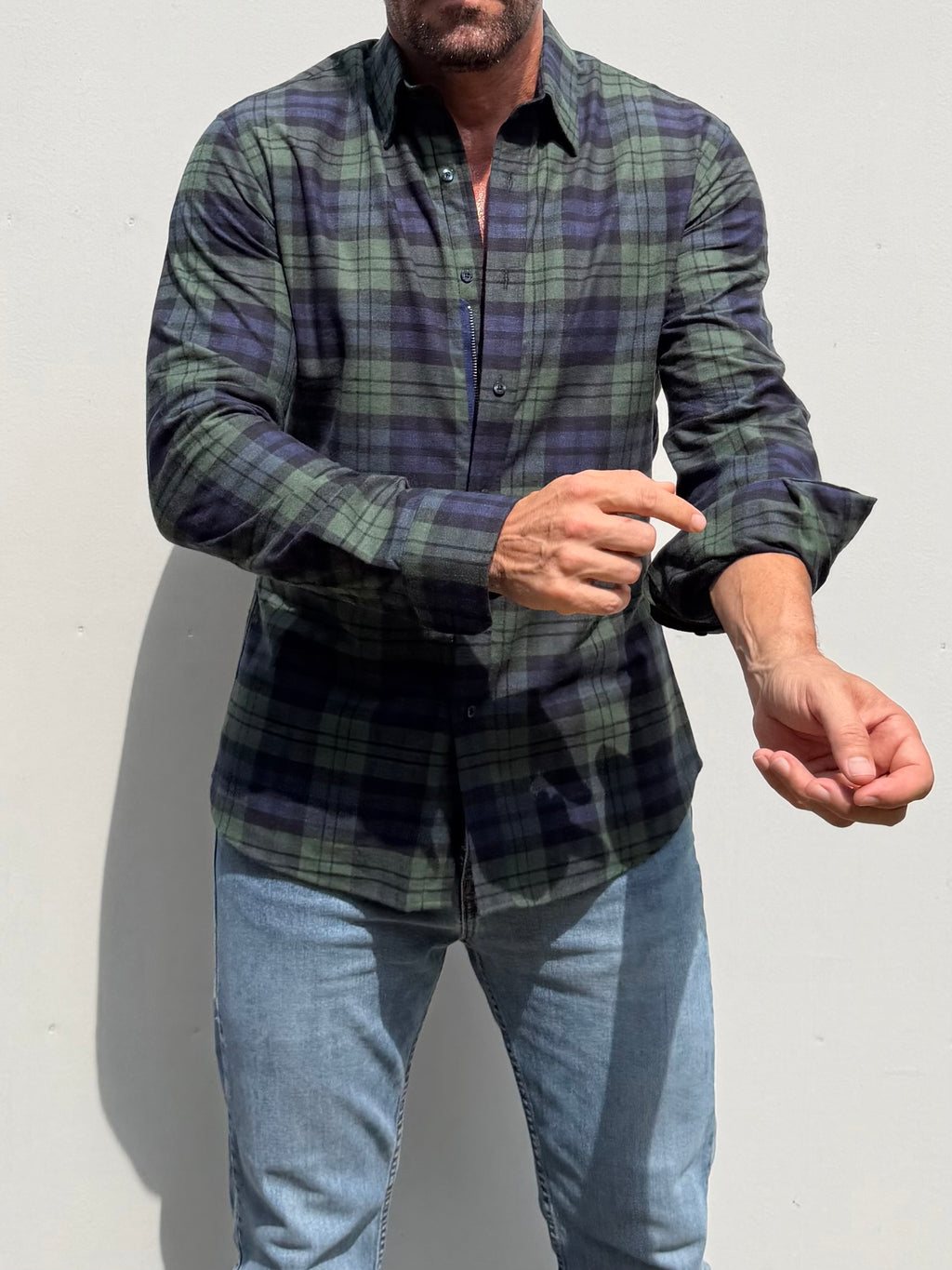 Plaid Dress Flannel - Green & Navy
