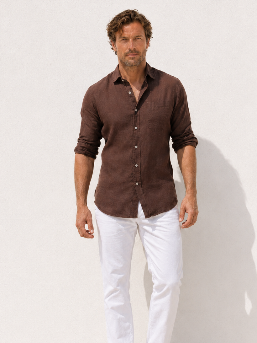 Long Sleeve 1-Pocket Robust Linen - Brown- Small Batch #663
