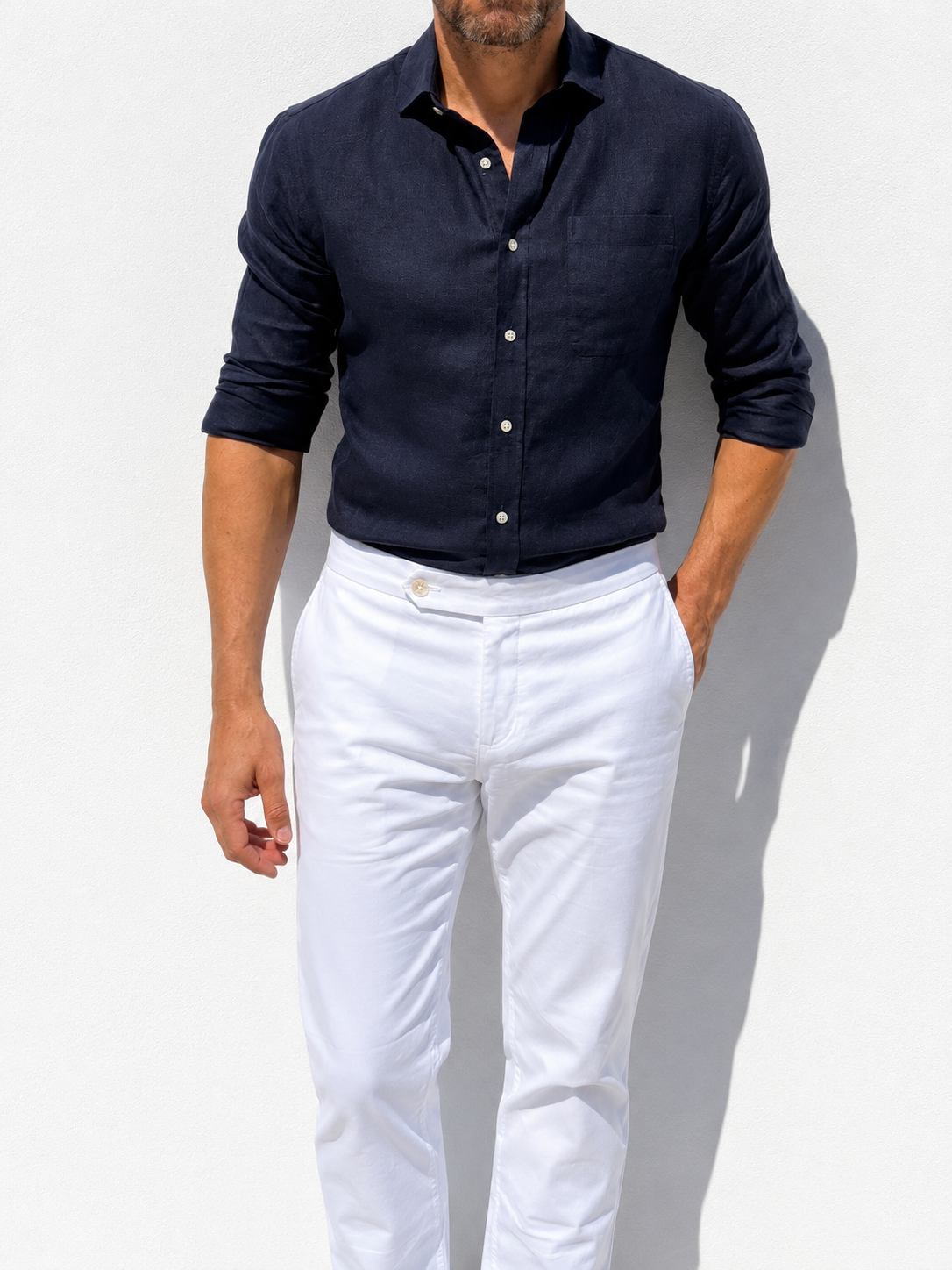 Long Sleeve 1-Pocket Robust Linen - Midnight Blue- Small Batch #666