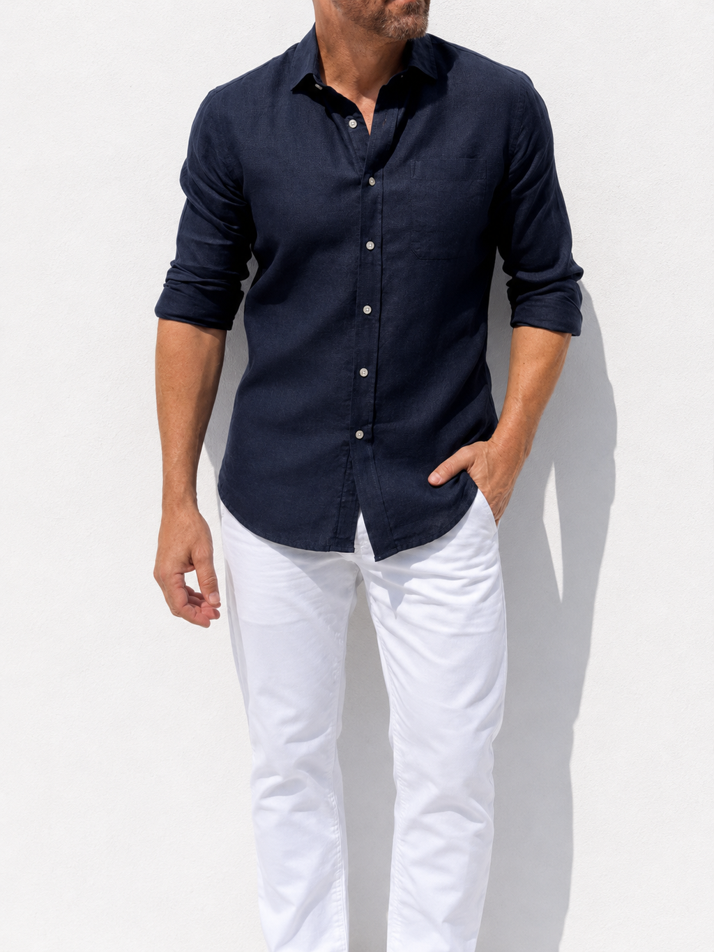 Long Sleeve 1-Pocket Robust Linen - Midnight Blue- Small Batch #666