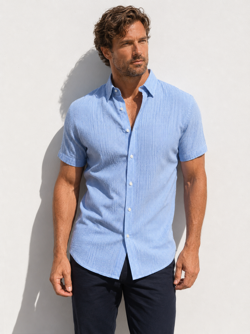 Mini-Gingham Seersucker - Light Blue