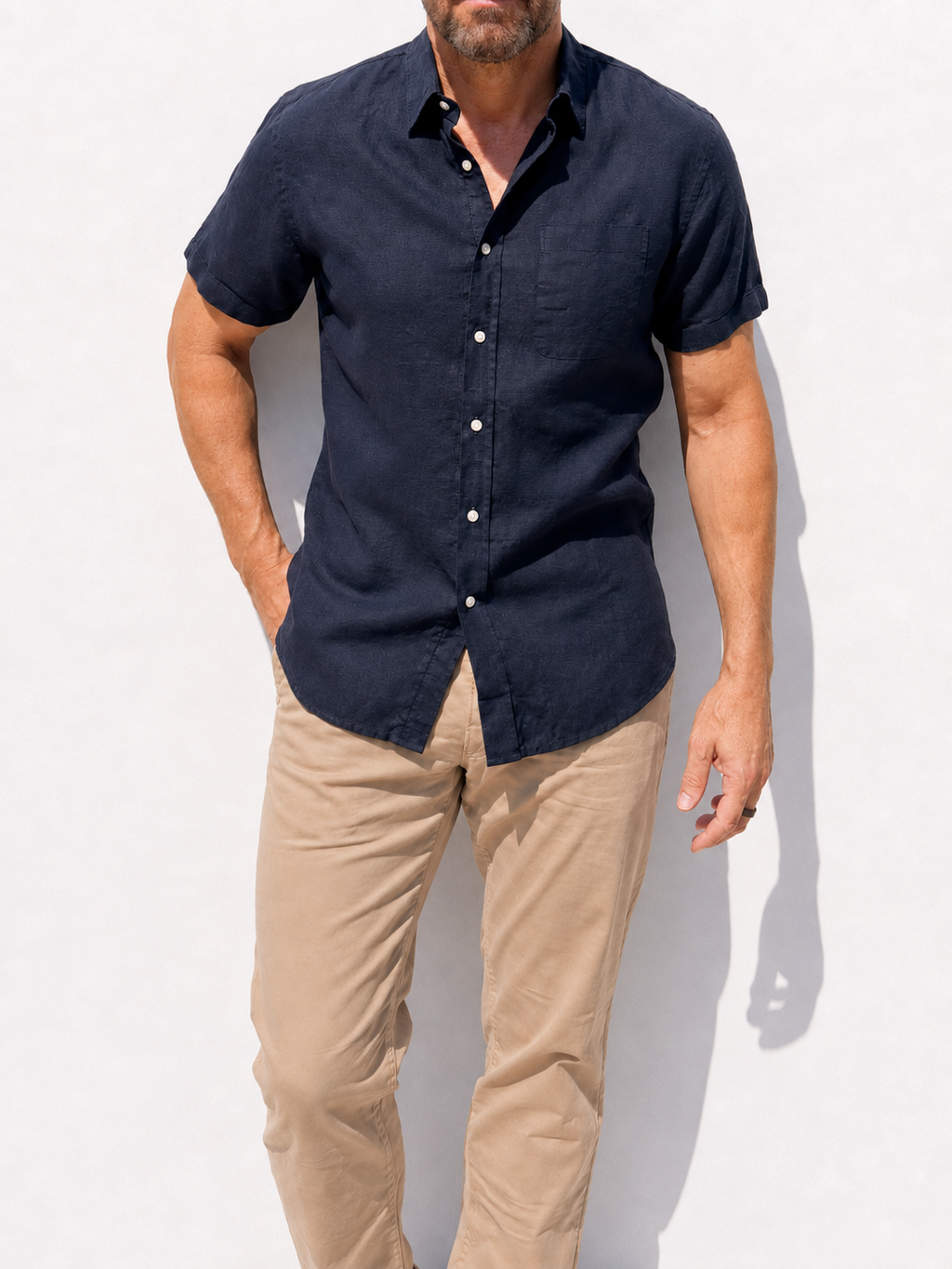Short Sleeve 1-Pocket Robust Linen - Eclipse Navy