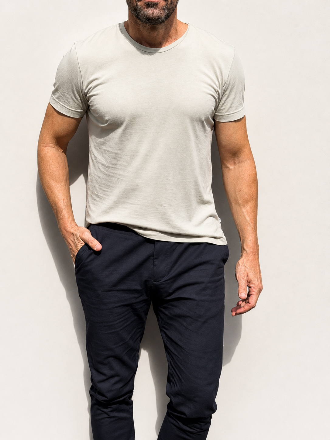 Crewneck T-shirt in Tedra™ Light - Light Stone