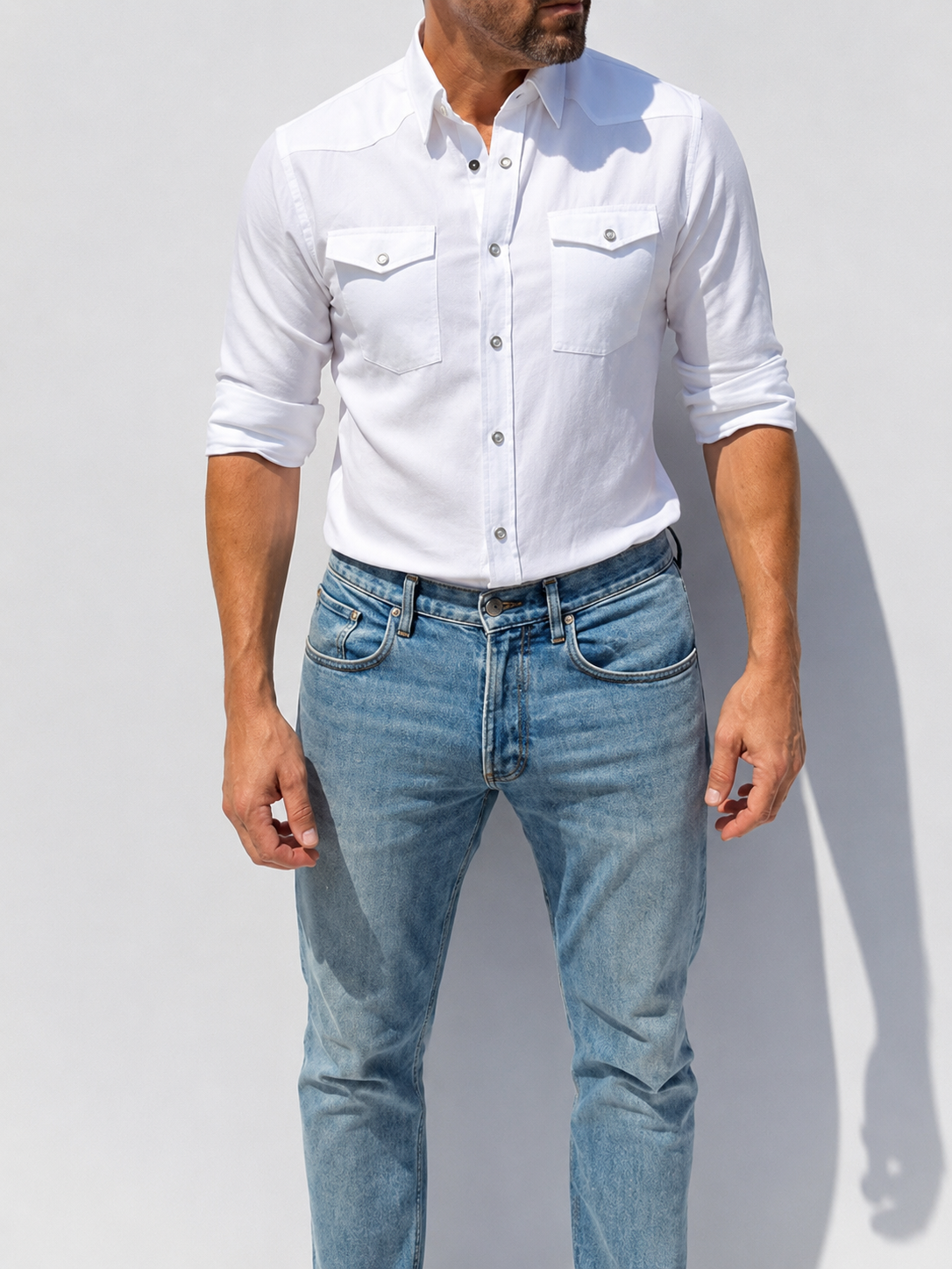 Linen Blend Western - White- Small Batch #671