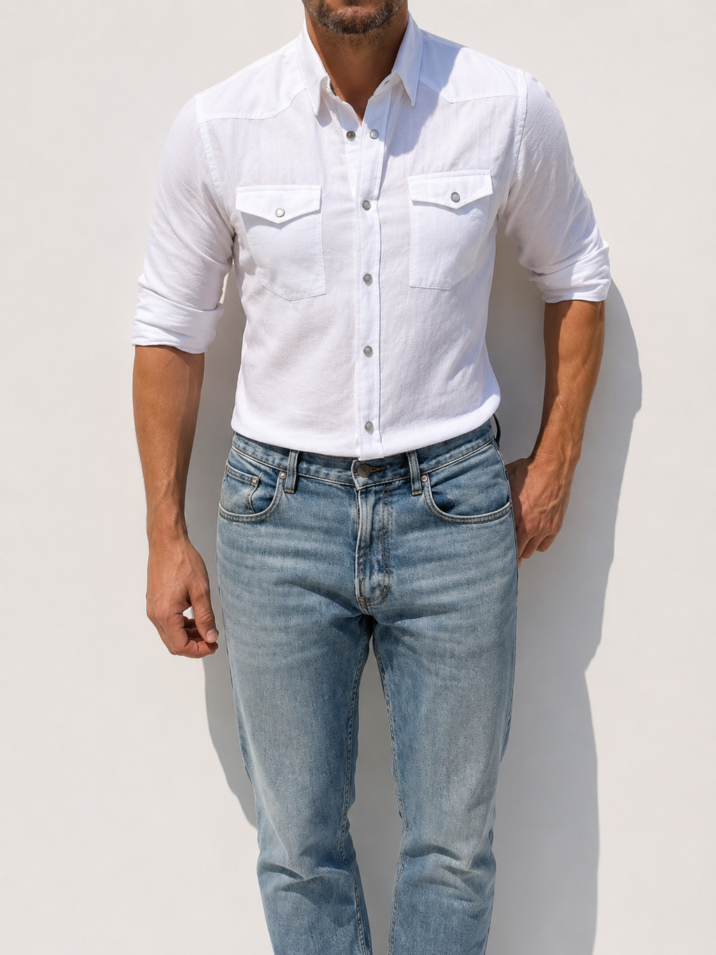 Linen Blend Western - White- Small Batch #671