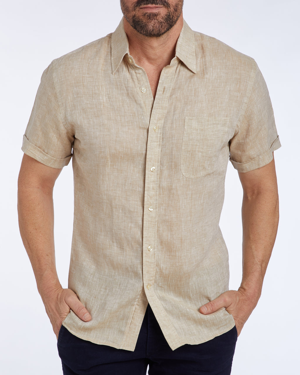 Short Sleeve 1-Pocket Linen - Tan Khaki