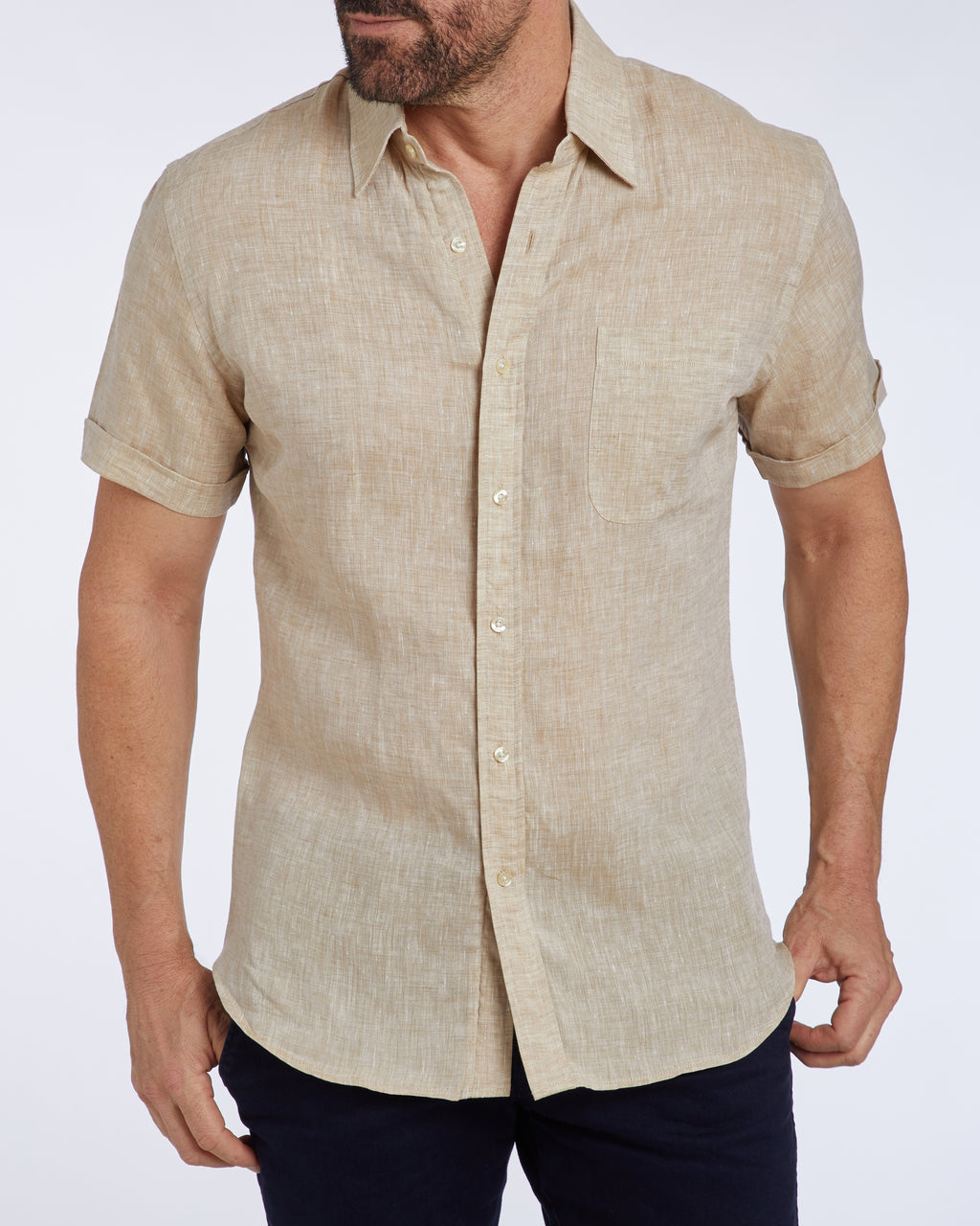 Short Sleeve 1-Pocket Linen - Tan Khaki