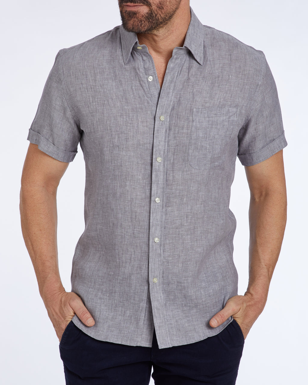 Short Sleeve 1-Pocket Linen - Tan Khaki