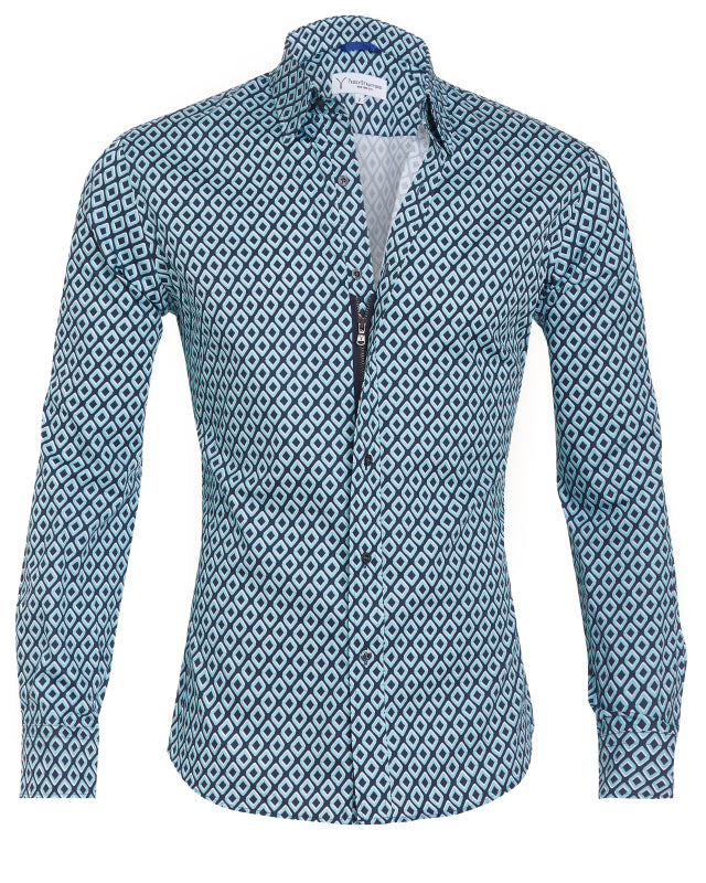Diamond Print Party Shirt - Mint on Navy