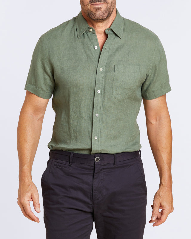 Short Sleeve 1-Pocket Linen - Forest Khaki