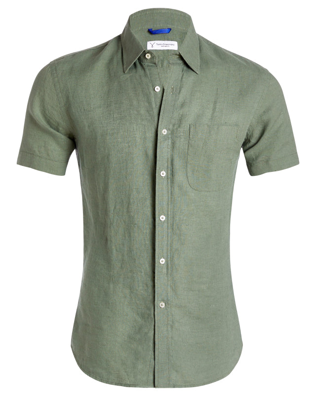 Short Sleeve 1-Pocket Linen - Forest Khaki