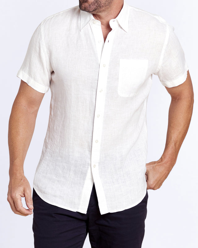 Short Sleeve 1-Pocket Linen - White