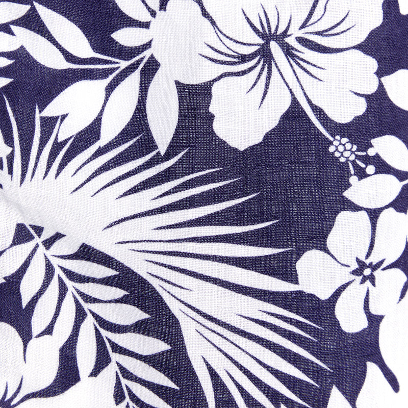 Linen Floral Party Shirt - White Flowers on Blue