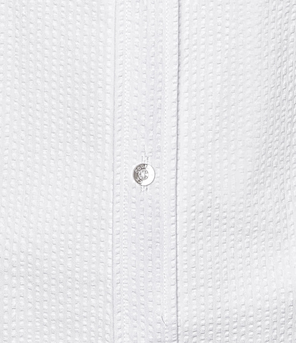 Band Collar Solid Seersucker - White Band Collar Seersucker