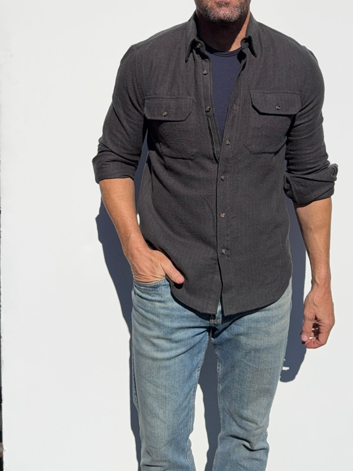 The Two-Pocket Robust Flannel - Dark Olive Herringbone