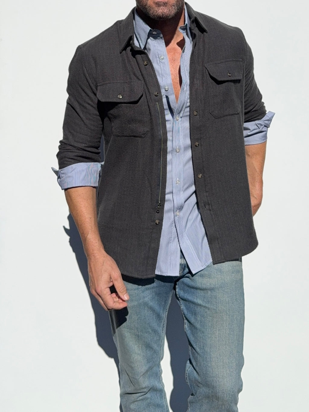 The Two-Pocket Robust Flannel - Dark Olive Herringbone