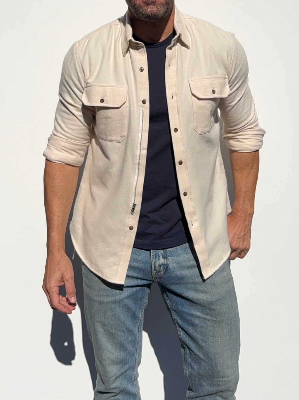 The Two-Pocket Robust Flannel - Ivory Herringbone