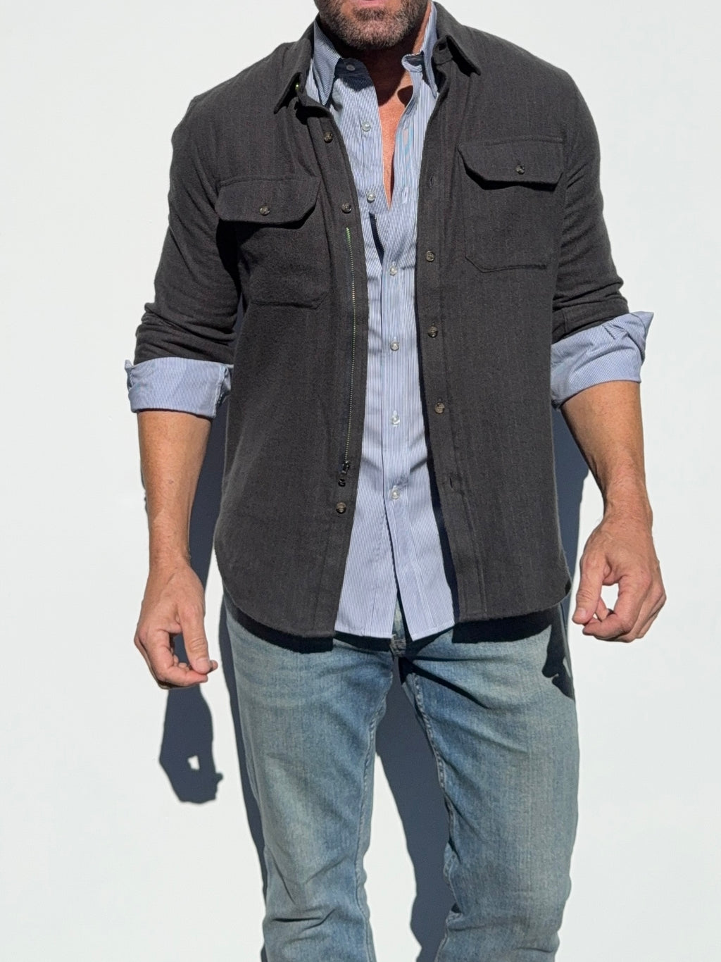 The Two-Pocket Robust Flannel - Dark Olive Herringbone