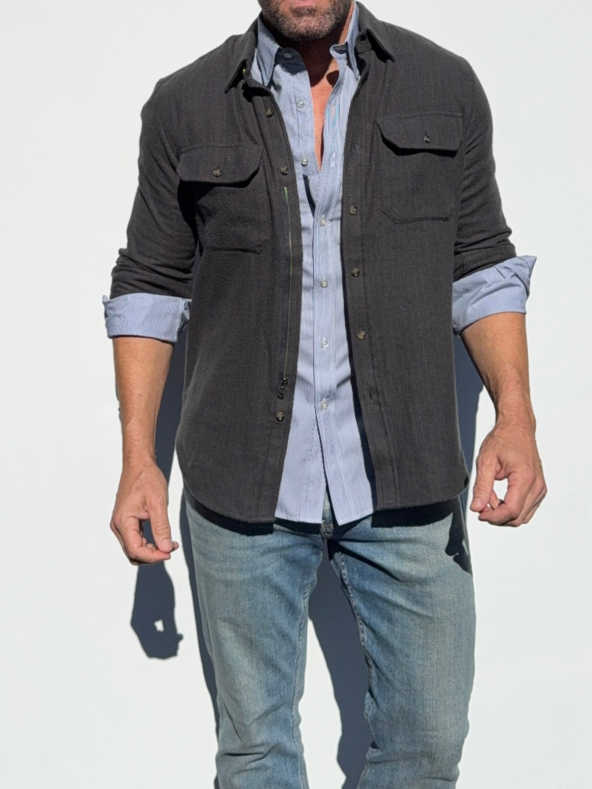 The Two-Pocket Robust Flannel - Dark Olive Herringbone