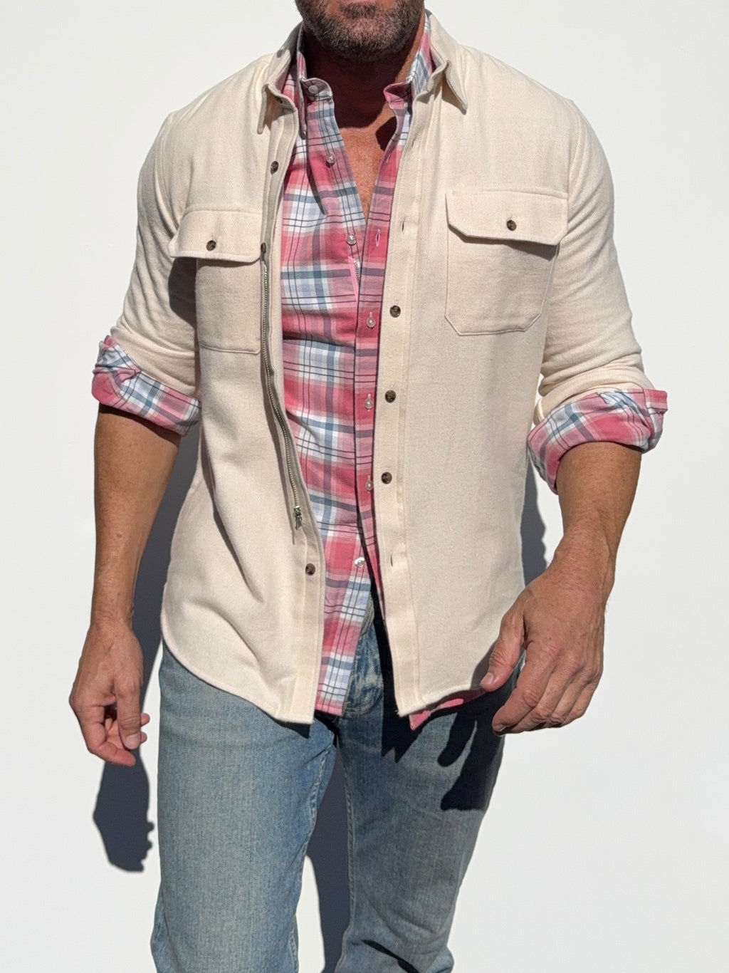 The Two-Pocket Robust Flannel - Ivory Herringbone