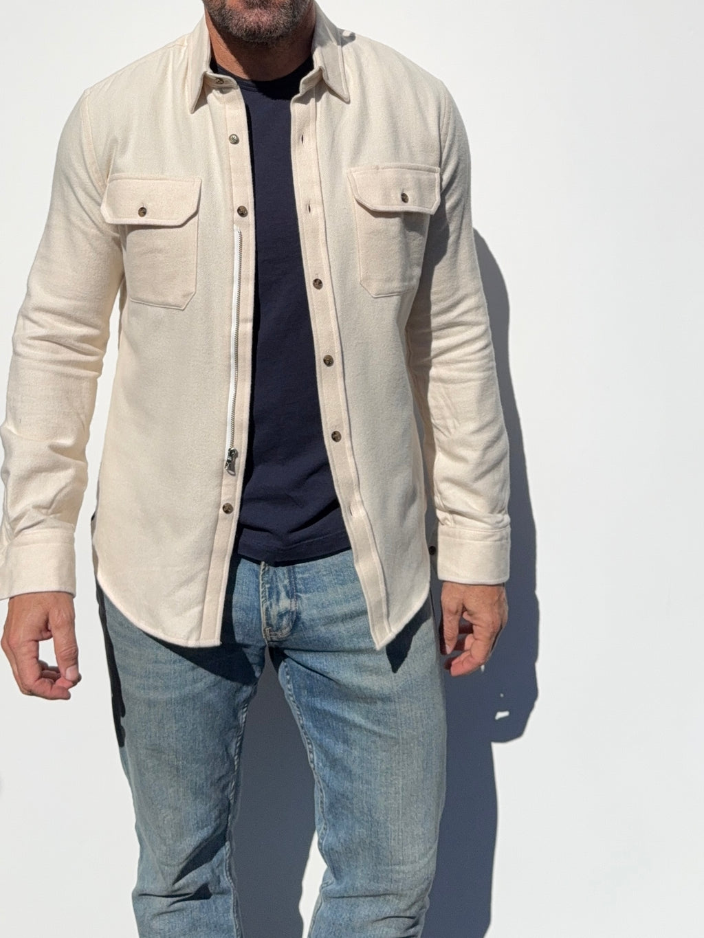 The Two-Pocket Robust Flannel - Ivory Herringbone