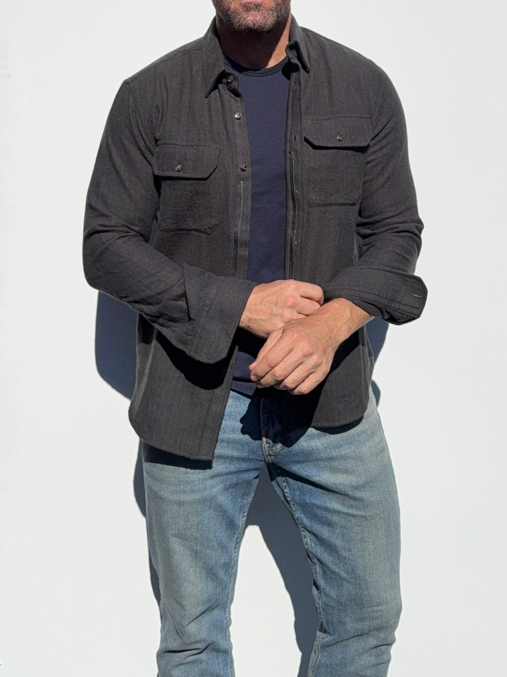 The Two-Pocket Robust Flannel - Dark Olive Herringbone