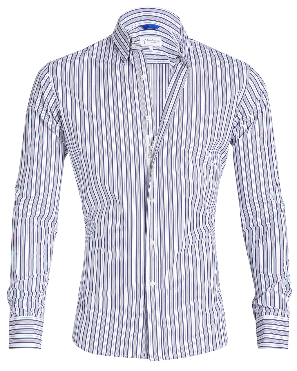 The NYC Pinstriped Poplin - Small Batch #285 White w/Navy Stripe